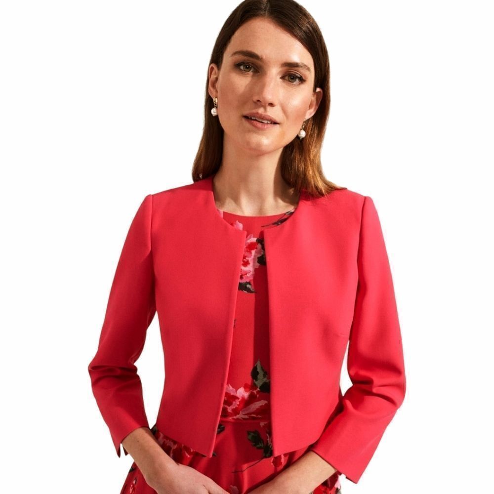Hobbs London Elize Red Cropped Open Front 3/4 Sleeve Blazer Jacket Sz 4 Petite